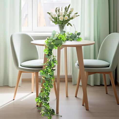 2 Pack Artificial Eucalyptus Garland 6 FT Vines with Fairy Lights Faux Greenery Hanging Fake Green Plant Lighted Christmas Garland for Mantle Bedroom Fireplace Table Wall Wedding Birthday Decoration in Saudi Arabia