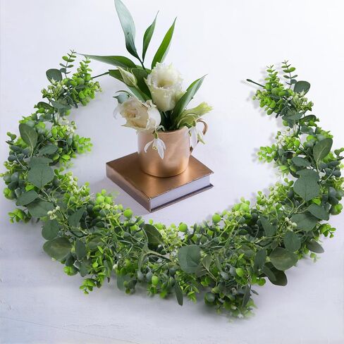 2 Pack Artificial Eucalyptus Garland 6 FT Vines with Fairy Lights Faux Greenery Hanging Fake Green Plant Lighted Christmas Garland for Mantle Bedroom Fireplace Table Wall Wedding Birthday Decoration in Saudi Arabia