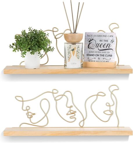 Floating Shelves for Wall Decor - Solid Wood Hanging Shelves for Bedroom Metal Display Storage Shelf Organizer for Bathroom in Saudi Arabia