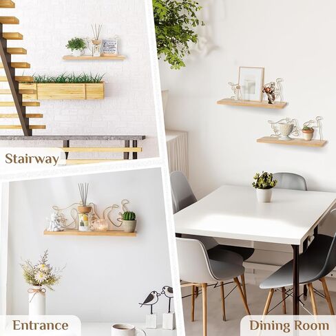Floating Shelves for Wall Decor - Solid Wood Hanging Shelves for Bedroom Metal Display Storage Shelf Organizer for Bathroom in Saudi Arabia