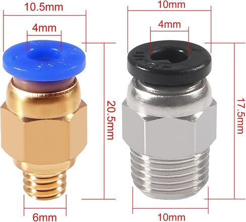 2 Pcs PC4-M6 Pneumatic Fitting and 2 Pcs PC4-M10 Pneumatic Fitting for Creality Ender 3, Ender 3 Pro, Ender 3 V2, Ender 5, Ender 5 Pro, CR-10, CR-10S, and Other Bowden Extruder 3D Printer in Saudi Arabia