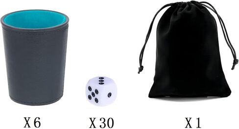 Leather Dice Cup, Quite Felt-Lined Interior, 6 Shaker Cups and 30 Dot Dices, one Carry Bag, Black and Green in Saudi Arabia