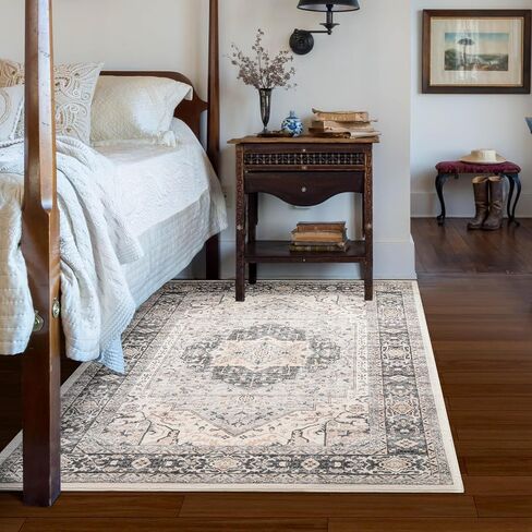 Asrug 3x5 Vintage Area Rug-Machine Washable Doormat Rug Low Pile Distressed Mat Medallion Floor Cover Carpet with Non-Slip Backing for Living Room Dinning Room Bedroom Entrance Indoor，Pink in Saudi Arabia