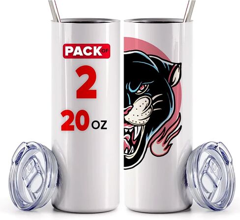 Rumbl Tumblz Pack of 6 White 20 Oz. Sublimation Tumblers | Blank Tumblers with Lid & Straws | Stainless Steel Insulated Double-Wall Straight Sublimation Cups Bulk | Individually-Boxed Skinny Tumblers in Kuwait