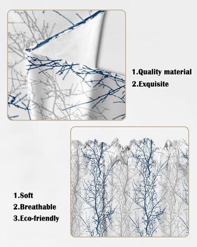 Navy Blue Grey Branch Swag Curtains for Living Room/Bedroom, Spring Summer Pastoral Botanical Swag Kitchen Curtain Valances for Windows, Tier Topper Scalloped Curtain 2 Panels, 56"W x 36"L in Saudi Arabia