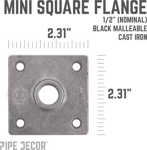 تركيب شفة صغيرة مربعة 1/2 بوصة، ديكور الأنابيب، تركيبات حديدية قابلة للطرق باللون الأسود تناسب الأنابيب القياسية 1/2 بوصة، الحلمات والتجهيزات، بناء أثاث عتيق DIY، 4 عبوات in Kuwait