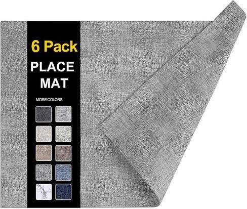 homing Faux Leather Heat Resistant Placemats Set of 6 – Waterproof Wipeable Dining PU Place Mats for Indoor & Outdoor, Easy to Clean - Light Grey in Saudi Arabia