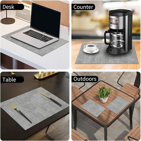 homing Faux Leather Heat Resistant Placemats Set of 6 – Waterproof Wipeable Dining PU Place Mats for Indoor & Outdoor, Easy to Clean - Light Grey in Saudi Arabia