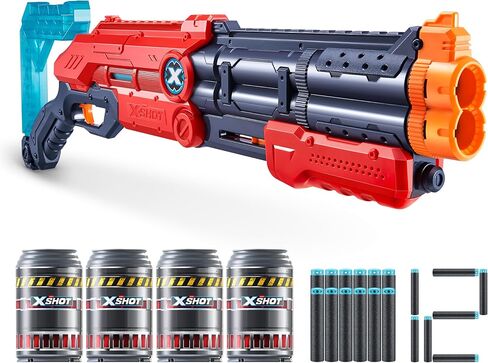 Excel Vigilante (12 Darts + 4 Shooting Targets) by ZURU, X-Shot Red Foam Dart Blaster, Toy Blaster, Twin Barrels Pump Action, Quick-Fire, Toys for Kids, Teens, Adults (Red) in Kuwait