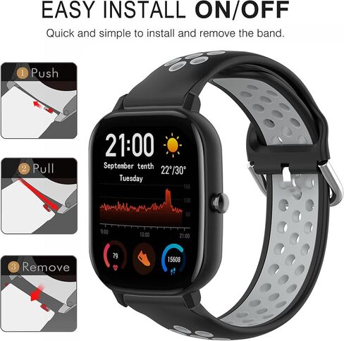 حزام مسامي لـ Amazfit GTS 4/ GTS 4 Mini/ GTS 3/ GTS 2/ GTS 2e/ GTS 2 Mini/ GTS/ GTR Mini/ GTR 42 مم/ نشط، شريط سيليكون ناعم بديل لـ Amazfit Bip 3/ Bip 3 Pro/ Bip U Pro / بيب اس لايت/ بيب/ بيب لايت/ بيب اس/ بيب يو in Kuwait