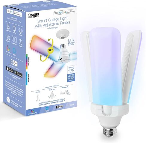 Feit Electric Smart LED Garage Light, RGBW 3 Panel, WiFi 2.4GHz, Screw-in LED Shop Light Bulb, Works with Alexa and Google Home Assistant, E26, 4000 Lumens, Garage Ceiling Light, ADJ4000/RGBW/LED/AG in Saudi Arabia