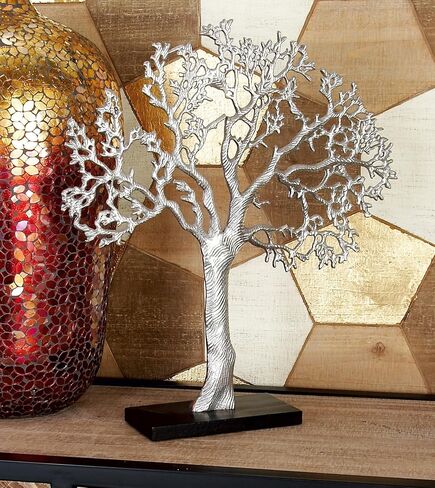 Deco 79 Aluminum Metal Tree Decorative Sculpture Home Decor Statue, Accent Figurine 17" x 4" x 19", Silver in Saudi Arabia
