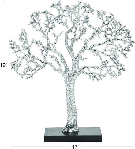 Deco 79 Aluminum Metal Tree Decorative Sculpture Home Decor Statue, Accent Figurine 17" x 4" x 19", Silver in Saudi Arabia