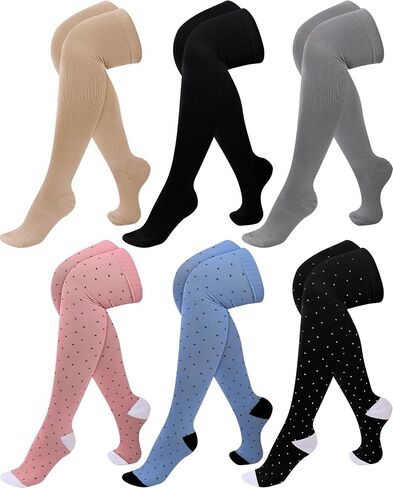6 Pcs Large Size Thigh High Compression Stockings for Women & Men 20-30 mmHg Wide Calf Knee Support Socks for Circulation in Saudi Arabia