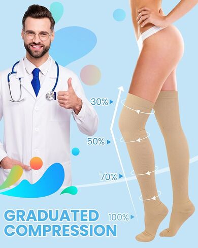 6 Pcs Large Size Thigh High Compression Stockings for Women & Men 20-30 mmHg Wide Calf Knee Support Socks for Circulation in Saudi Arabia