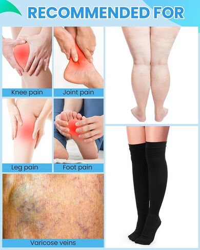 6 Pcs Large Size Thigh High Compression Stockings for Women & Men 20-30 mmHg Wide Calf Knee Support Socks for Circulation in Saudi Arabia