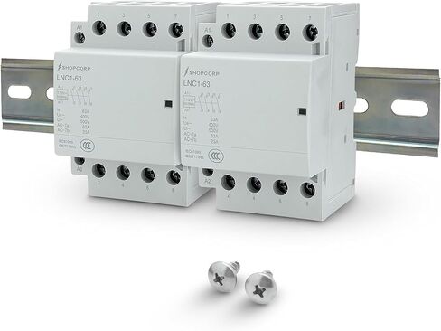 8 Pole (4 Pole x 2) 120v Coil Contactor 50 amp NO IEC 400V AC Contactor 110/120VAC Coil - Motor Load 40A, Lighting Load 63A | Silent Operation, Includes DIN Rail and Phillips Screws in Kuwait