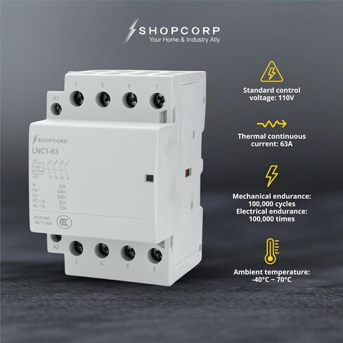 8 Pole (4 Pole x 2) 120v Coil Contactor 50 amp NO IEC 400V AC Contactor 110/120VAC Coil - Motor Load 40A, Lighting Load 63A | Silent Operation, Includes DIN Rail and Phillips Screws in Kuwait