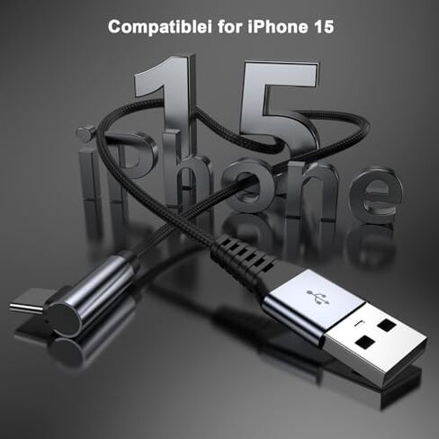 USB Type C Cable, 2 Pack 6FT Long USB A to Right Angle USB C Charger Cable Nylon Braided Fast Charging Data Sync Cord for iPhone 15/15 Plus/15 Pro/15 Pro Max, iPad Pro/Air/Mini, Galaxy S23/S22/S21/S20 in Kuwait