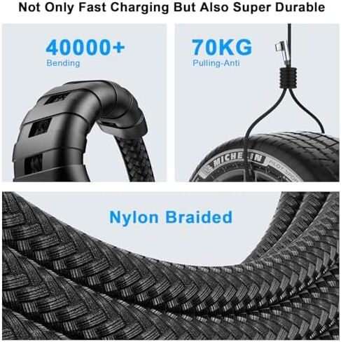 USB Type C Cable, 2 Pack 6FT Long USB A to Right Angle USB C Charger Cable Nylon Braided Fast Charging Data Sync Cord for iPhone 15/15 Plus/15 Pro/15 Pro Max, iPad Pro/Air/Mini, Galaxy S23/S22/S21/S20 in Kuwait