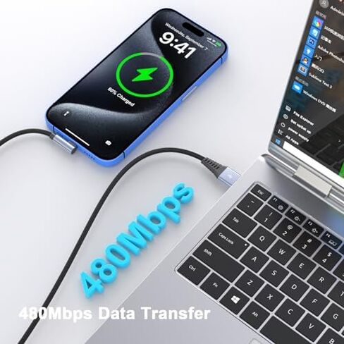 USB Type C Cable, 2 Pack 6FT Long USB A to Right Angle USB C Charger Cable Nylon Braided Fast Charging Data Sync Cord for iPhone 15/15 Plus/15 Pro/15 Pro Max, iPad Pro/Air/Mini, Galaxy S23/S22/S21/S20 in Kuwait