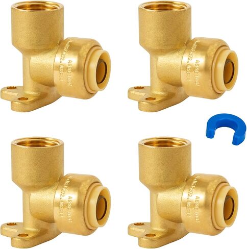 SUNGATOR 90 Degree Drop Ear Elbow, Push Fit Plumbing Fittings, Push-to-Connect, 1/2" Ptc x 1/2" NPT Female Adapter with Disconnect Clip, No Lead Brass for PEX, PE-RT, CPVC Pipe (4-Pack) in Saudi Arabia