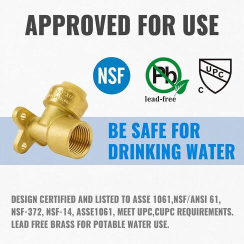 SUNGATOR 90 Degree Drop Ear Elbow, Push Fit Plumbing Fittings, Push-to-Connect, 1/2" Ptc x 1/2" NPT Female Adapter with Disconnect Clip, No Lead Brass for PEX, PE-RT, CPVC Pipe (4-Pack) in Saudi Arabia