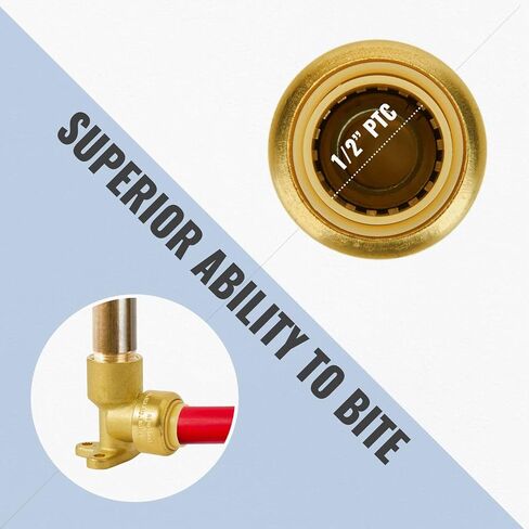 SUNGATOR 90 Degree Drop Ear Elbow, Push Fit Plumbing Fittings, Push-to-Connect, 1/2" Ptc x 1/2" NPT Female Adapter with Disconnect Clip, No Lead Brass for PEX, PE-RT, CPVC Pipe (4-Pack) in Saudi Arabia