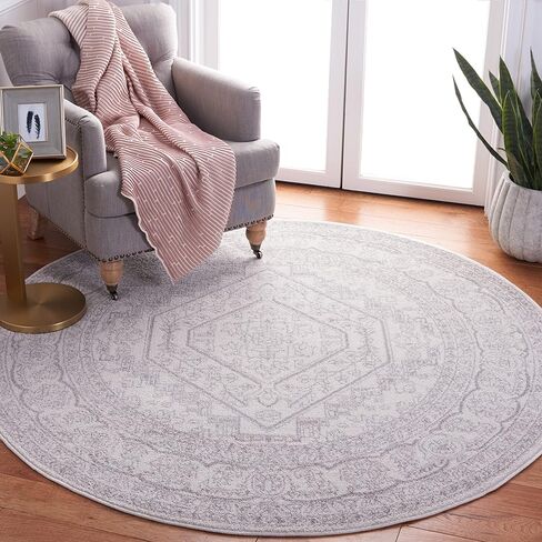 سجادة منطقة مجموعة SAFAVIEH Adirondack - مستديرة 6 بوصات، عاجي وفضي، تصميم ميدالية شرقية، لا تتساقط وسهلة العناية، مثالية للمناطق ذات الحركة العالية في غرفة المعيشة وغرفة النوم (ADR108B) in Saudi Arabia