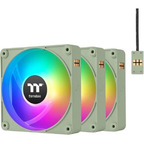 Thermaltake CT140 EX ARGB Reverse PC Cooling Fan Matcha Green 3-Fan Pack, Magnetic Connection, 5V Motherboard Sync, 16.8 Million Colors 9 Addressable LEDs, 140 mm Case/Radiator Fan, CL-F199-PL14MG-A