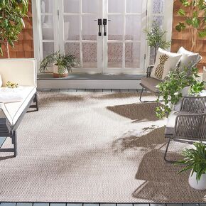 SAFAVIEH Courtyard Collection Area Rug - 6'7" Square, Beige & Brown, Non-Shedding & Easy Care, Indoor/Outdoor & Washable-Ideal for Patio, Backyard, Mudroom (CY8521-36312)