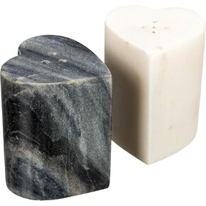 Creative Co-Op Heart-Shaped Marble, Set of 2, Grey and White Salt & Pepper Shaker, Multi