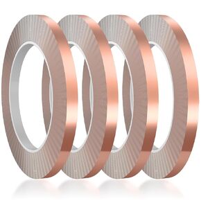 4 Pack 1/4inch Copper Foil Tape,Copper Tape Double-Sided Conductive for EMI Shielding,Electrical Repair,RFI Signal Blocking,Solder Paper Circuit