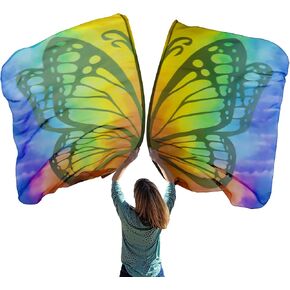 Wuchieal 53.5'' X 42.1'' 2 Pack Butterfly Praise Flag, Butterfly Flag with Pole,Worship Flags Butterfly Wings,Dyed Silk like Flags Streamers MHC#