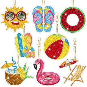 MTLEE 8 Pcs DIY Double Side Butterfly Diamond Art Painting Keychain Hummingbird Art Keychains Kit DIY Handmade for Kids Adults(Swim Ring)