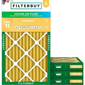 Filterbuy 14x25x2 Air Filter MERV 11 Allergen Defense (4-Pack), Pleated HVAC AC Furnace Air Filters Replacement (Actual Size: 13.50 x 24.50 x 1.75 Inches)