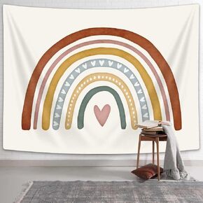 Bohemia Rainbow Tapestry Wall Hanging, Vintage Color Hearts Rainbow Boho Room Decor Wall Tapestries, Aesthetic Wall Art Tapestry for Bedroom Nursery Dorm Playroom Classroom