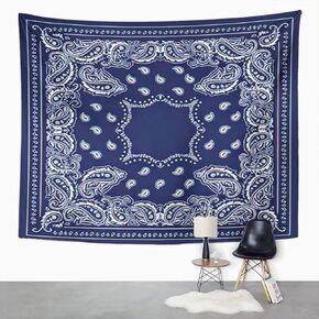 Western Tapestry Wall Hanging White And Blue Geometric Line White Bandana Wall Tapestry Wall Decor For Bedroom Living Room Outdoor Wall Art 60x80 Inch
