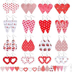SUNNYCLUE 1 Box DIY 10 Pairs Valentine's Earring Making Kit Red Theme Flower Cherry Charms Round Cloth Fabric Heart Leather Pendants with Earring Hooks for Handmade Earrings Beginner