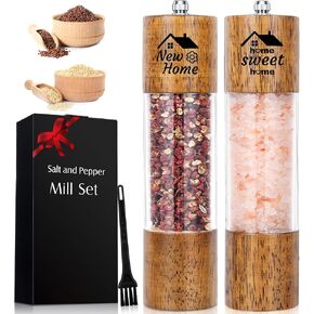 هدية الترحيب بالمنزل الجديد مكونة من قطعتين لمالك المنزل الجديد مجموعة مطحنة ملح وفلفل خشبية مع قلب سيراميك قابل للتعديل، هدايا الترحيب بالمنزل الجديد، 8 بوصات in Kuwait