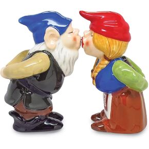 Religious Gifts Kissing Gnome Couple 4 Inch Ceramic Magnetic Salt and Pepper Shaker Set Fun Novelty Gift