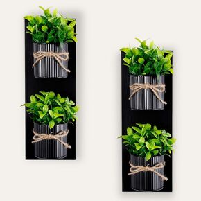 Hukalw Artificial Plants Wall Hanging Decor, Faux Plants with Rustic Metal Planters and Wood for Indoor Wall Decor, Artificial Greenery Plants Wall Art for Modern Farmhouse Living Room