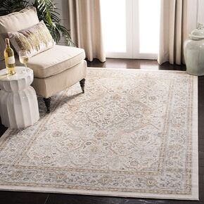 SAFAVIEH Isabella Collection Area Rug - 8' Square, Cream & Beige, Oriental Design, Non-Shedding & Easy Care, Ideal for High Traffic Areas in Living Room, Bedroom (ISA916B)