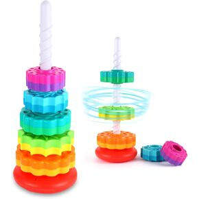 LMTNNB Spinning Stacking Toys - Rainbow Tower, Kids Stackable Spinning Toy, Educational Toy for Toddlers 1-3, Strong ABS Plastic, Color & Shape Recognition, Builds Sensory & Motor Skills