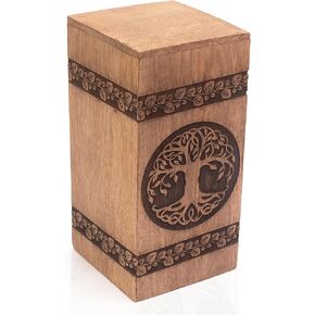 Beautifully Hand Engraved Wooden Urn Box For Human Ashes Funeral Cremation Burial Casket Keepsake Ash Scatter Box Male Female Adult Tree Of Life Decor Lifelong Memorial Columbarium 5 x 5 x 10 Inches