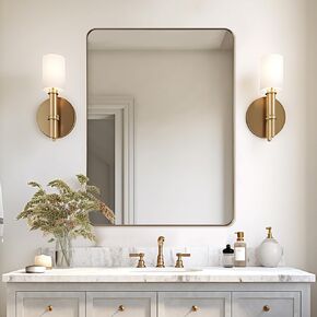 ANDY STAR Gold Mirror for Bathroom, Rectangular Vanity Wall Mirror, 24"x32" Modern Non-Rusting Metal Frame Bathroom Mirror, Hangs Horizontally or Vertically