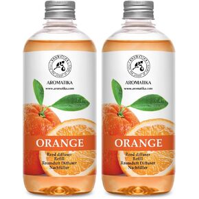 Orange Room Diffuser Refill Set 2*17 Fl Oz - Room Fragrance Diffuser with Natural Essential Orange Oil - Best for Aromatherapy - Spa - Home - Kitchen - Bath - Office - Fintess - Restaurant - Boutique