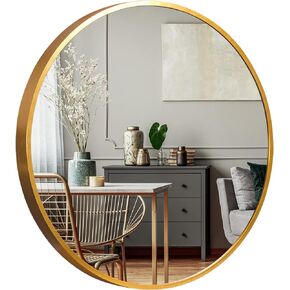 NeuType Round Mirror Circle Mirror 24 Inch Aluminum Alloy Frame Wall Mirror Large Vanity Hanging Decorative Mirrors for Entryway, Bathroom, Bedroom, Living Room, Golden