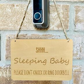 Sleeping Baby Sign for Front Door, Funny Shhh Sleeping Baby Door Hanger Signs for House, Please Do Not Knock or Ring Doorbell Sign for Home Room Decorations, Mini Do Not Disturb Wood Decor