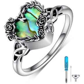 Urn Ring for Ashes for women 925 Sterling Silver Abalone Shell Cremation Rings for Ashes for Women, Heart Cremation Keepsake Ring Jewelry for Human Ashes